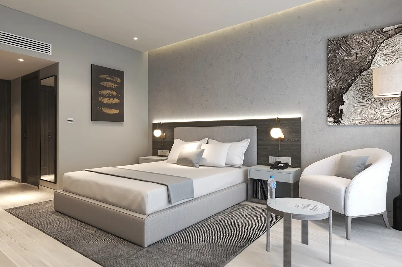Winter Grey 3 Star king room bed isometric view