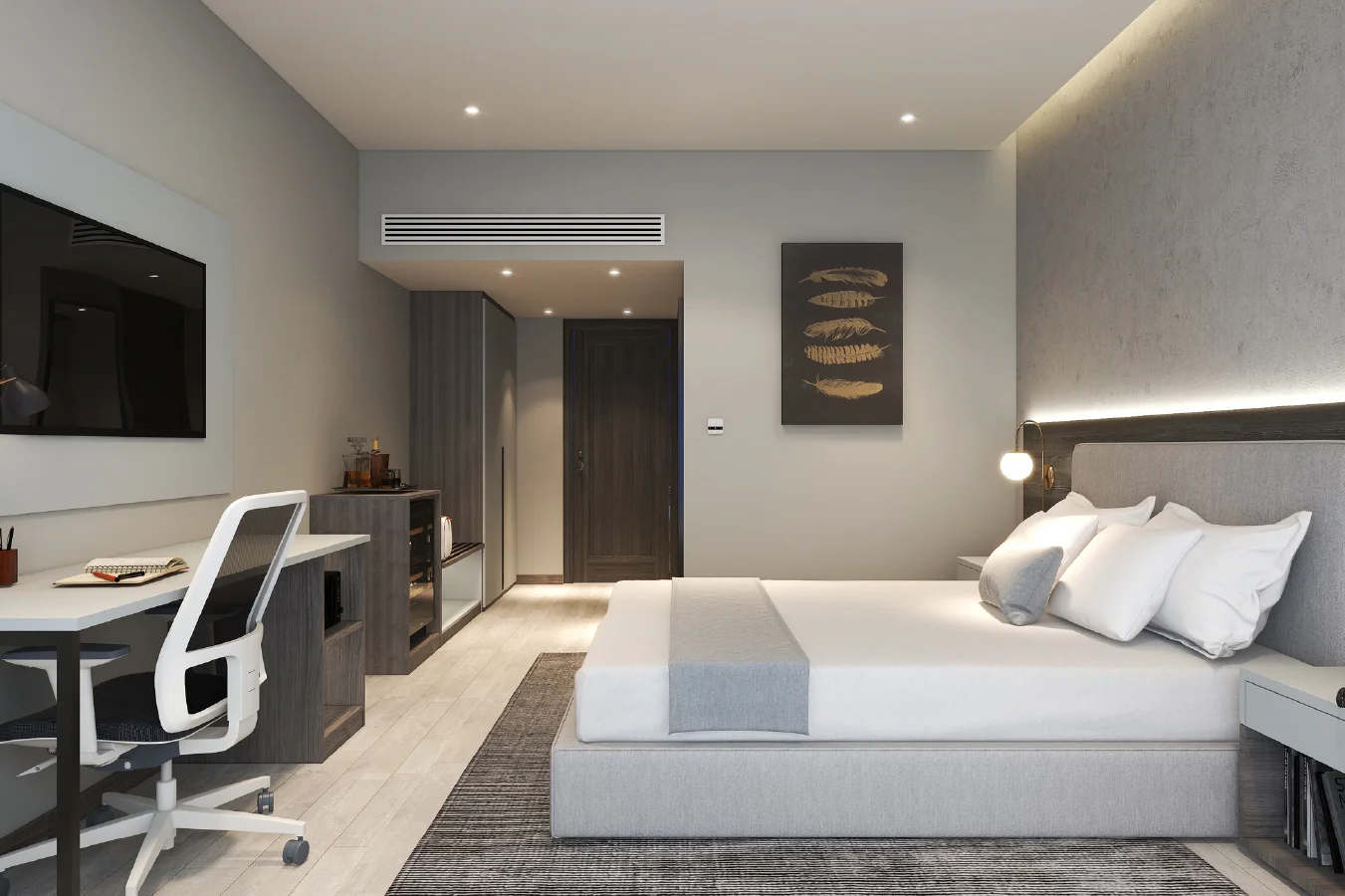 Winter Grey 3 Star king room bed side view