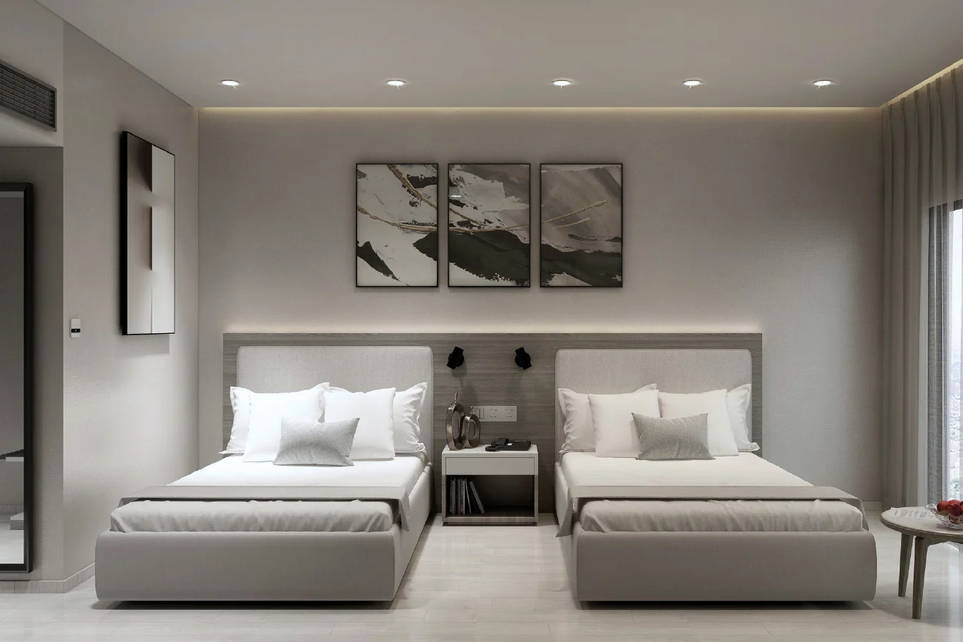 Winter Grey 3 Star queen room bed front view