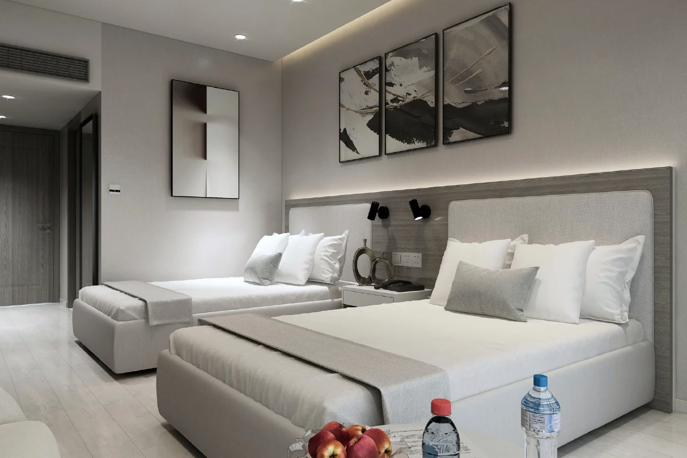 Winter Grey 3 Star queen room bed isometric view