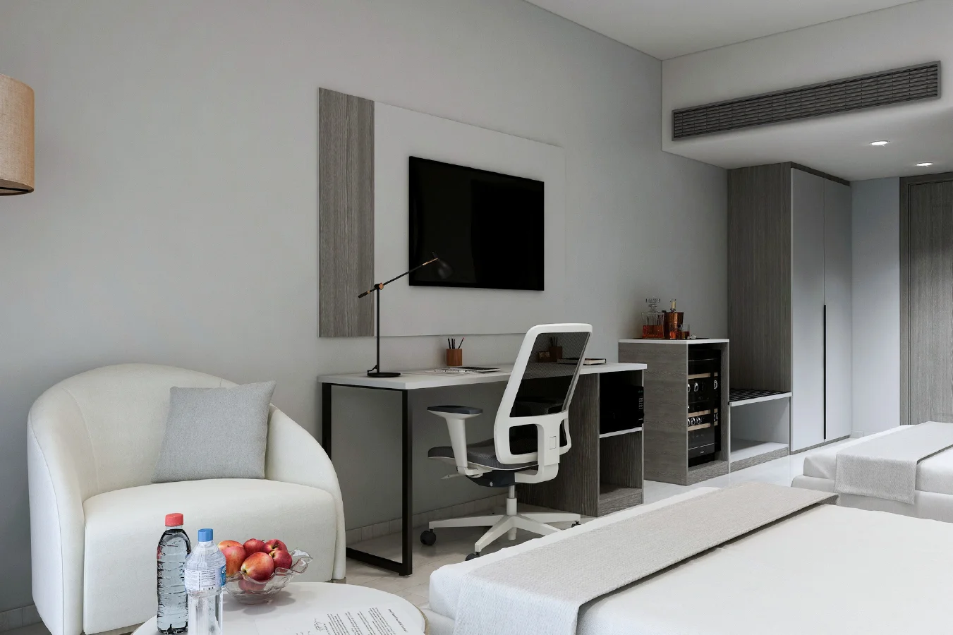 Winter Grey 3 Star queen room tv panel view