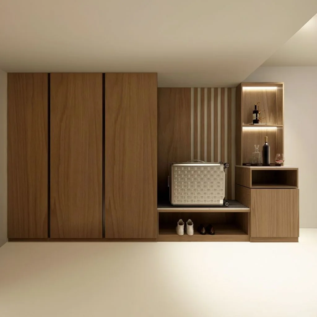 Luxury Wardrobe luggage rack and Mini Bar Combo Unit | Autumn Walk