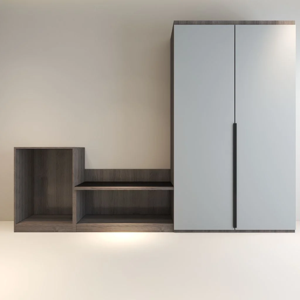 Combo Unit Wardrobe with Luggage Rack and Fridge | Winter Grey 3 Star